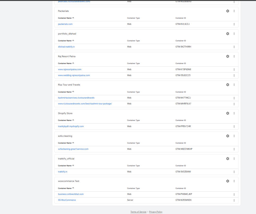 Google Tag Manager Hub Screen